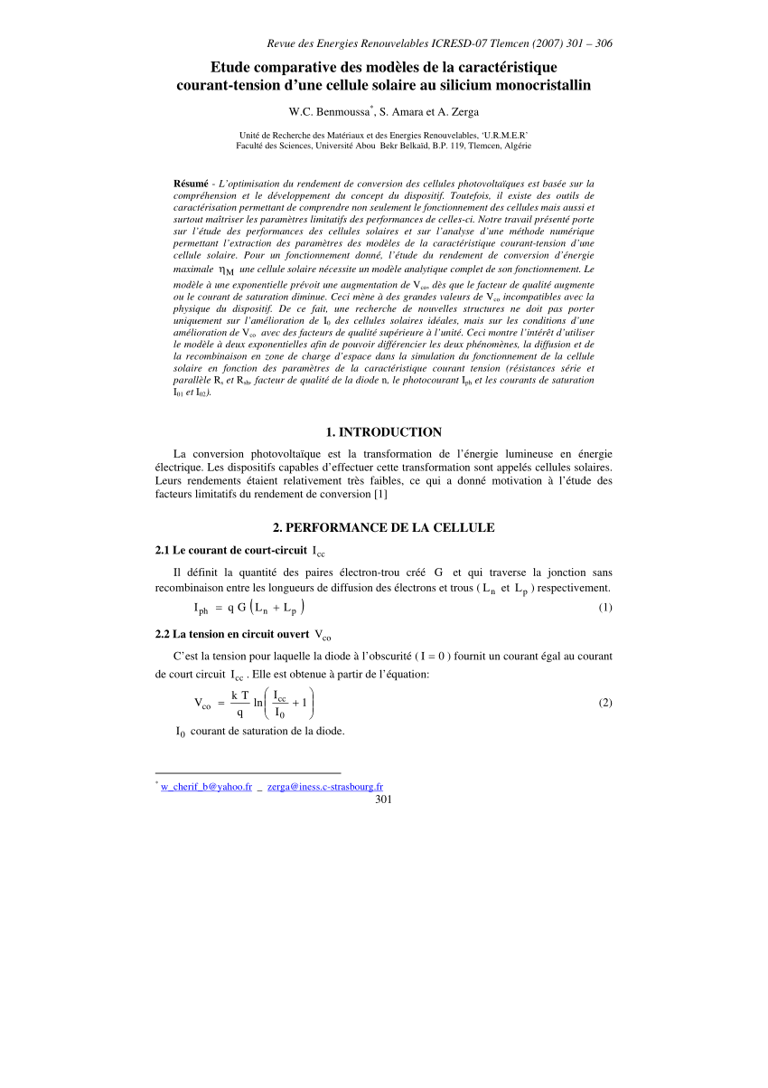 pdf  etude comparative des mod u00e8les de la caract u00e9ristique courant