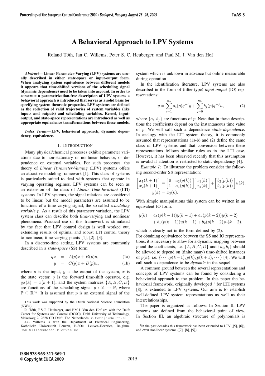 Pdf A Behavioral Approach To Lpv Systems