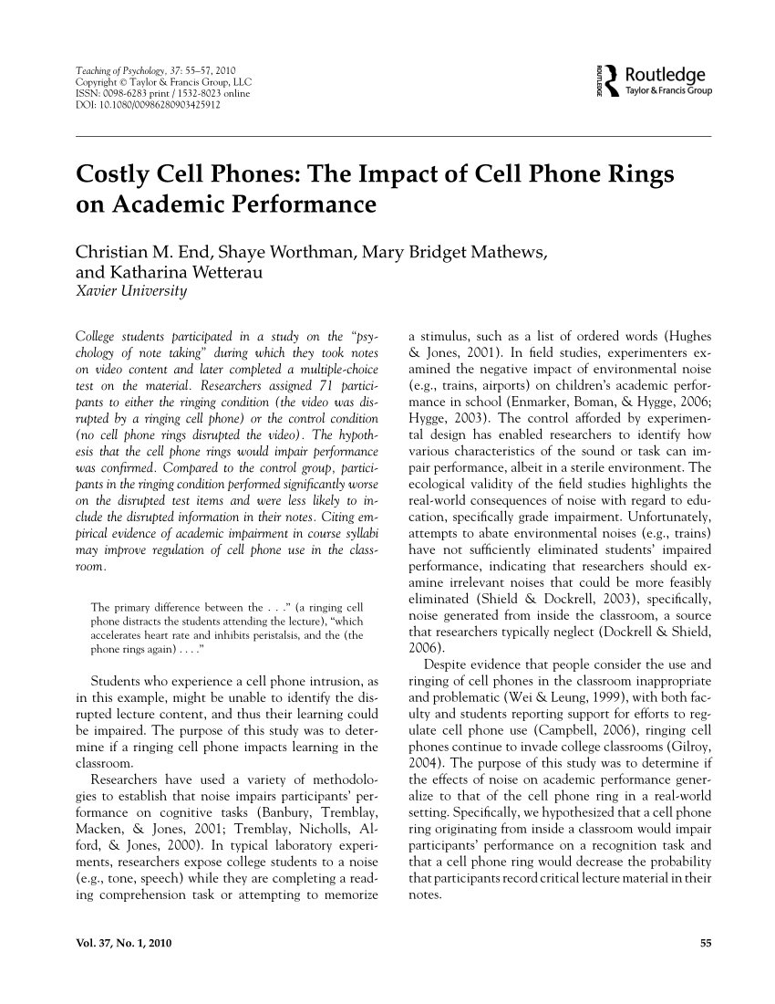 research hypothesis about cell phone
