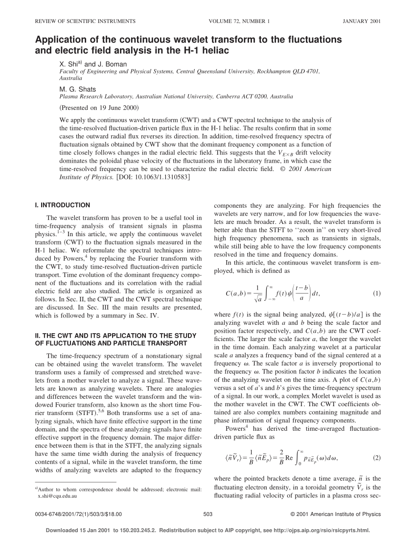 Pdf Application Of The Continuous Wavelet Transform To The Fluctuations And Electric Field Analysis In The H 1 Heliac