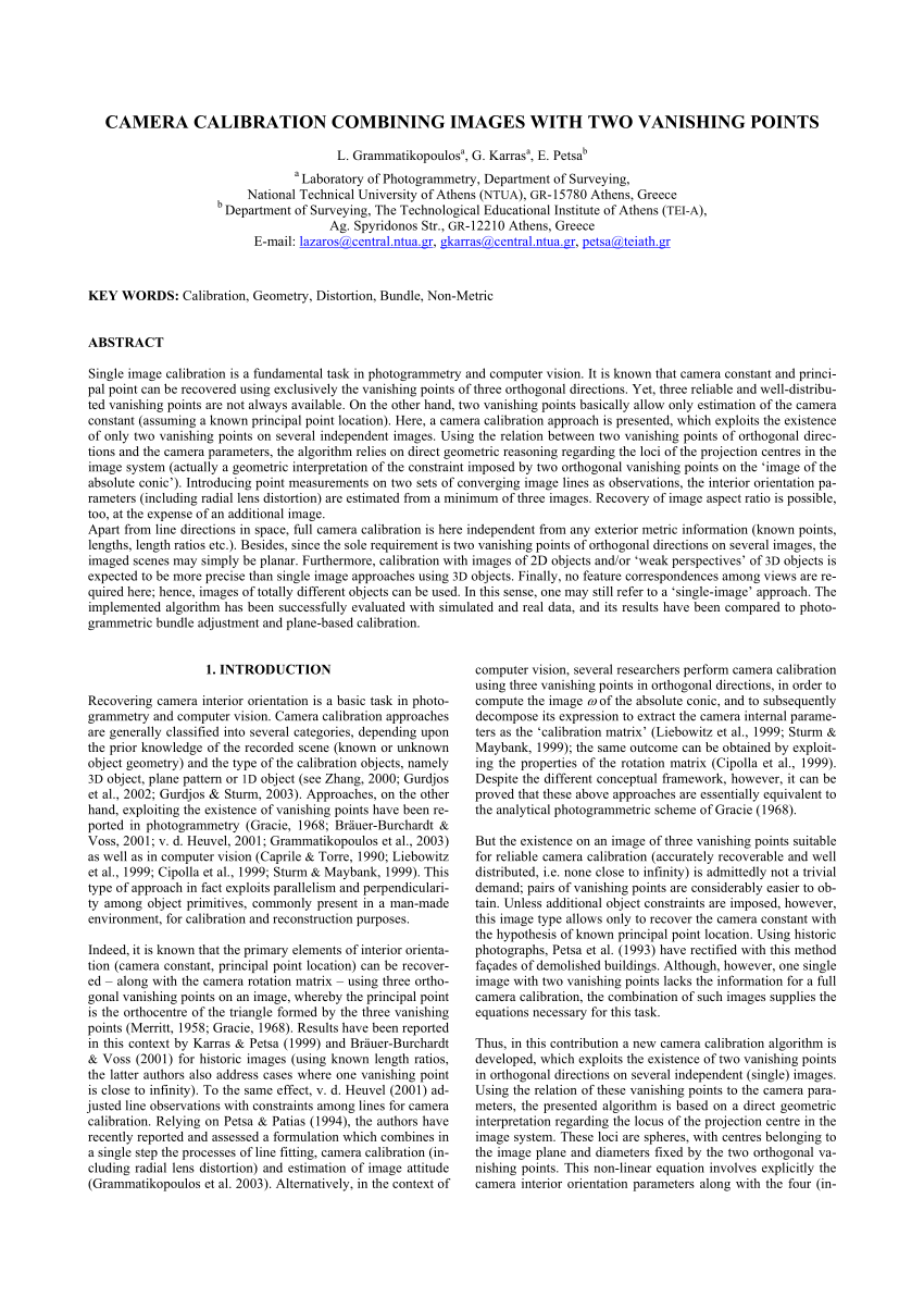 (PDF) Camera calibration combining images with two ...