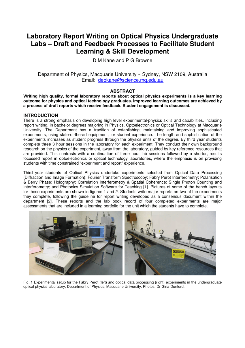 PDF) Laboratory Report Writing on Optical Physics Undergraduate