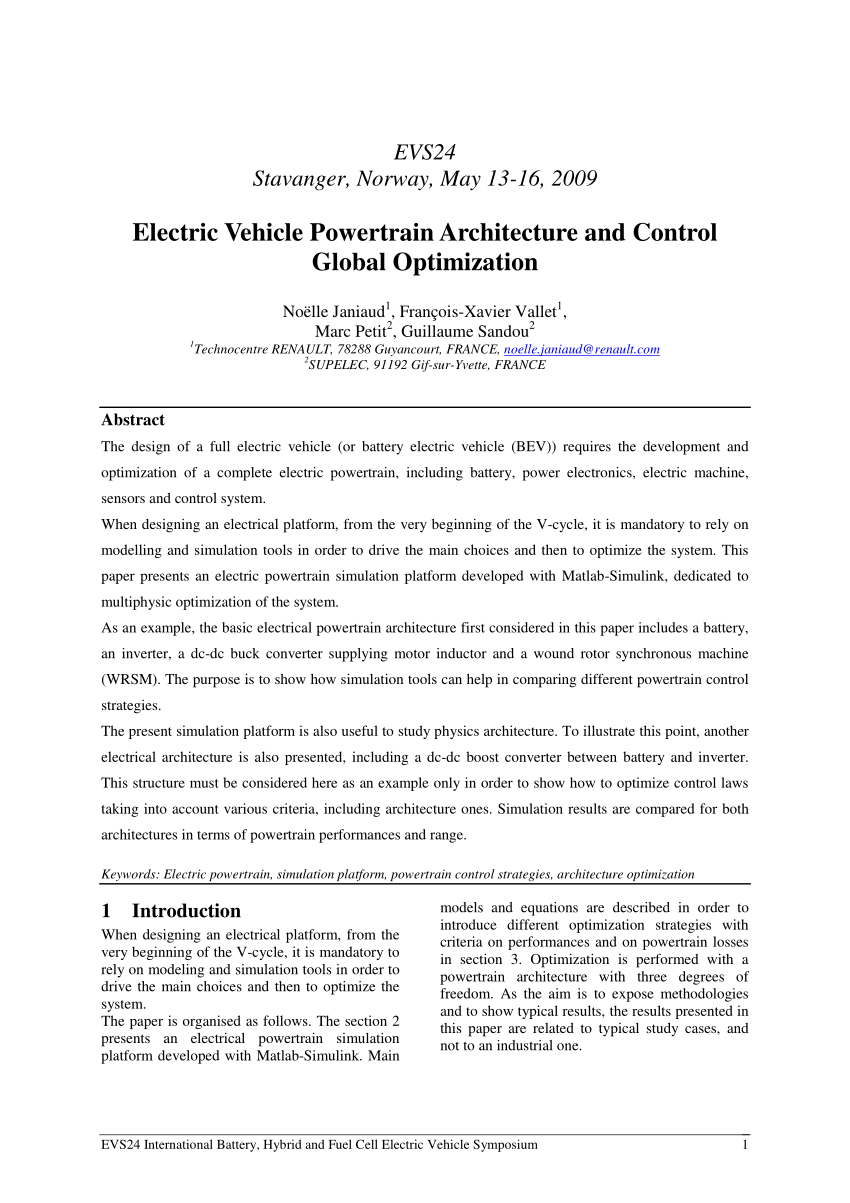(PDF) Electric Vehicle Powertrain Architecture and Control Global