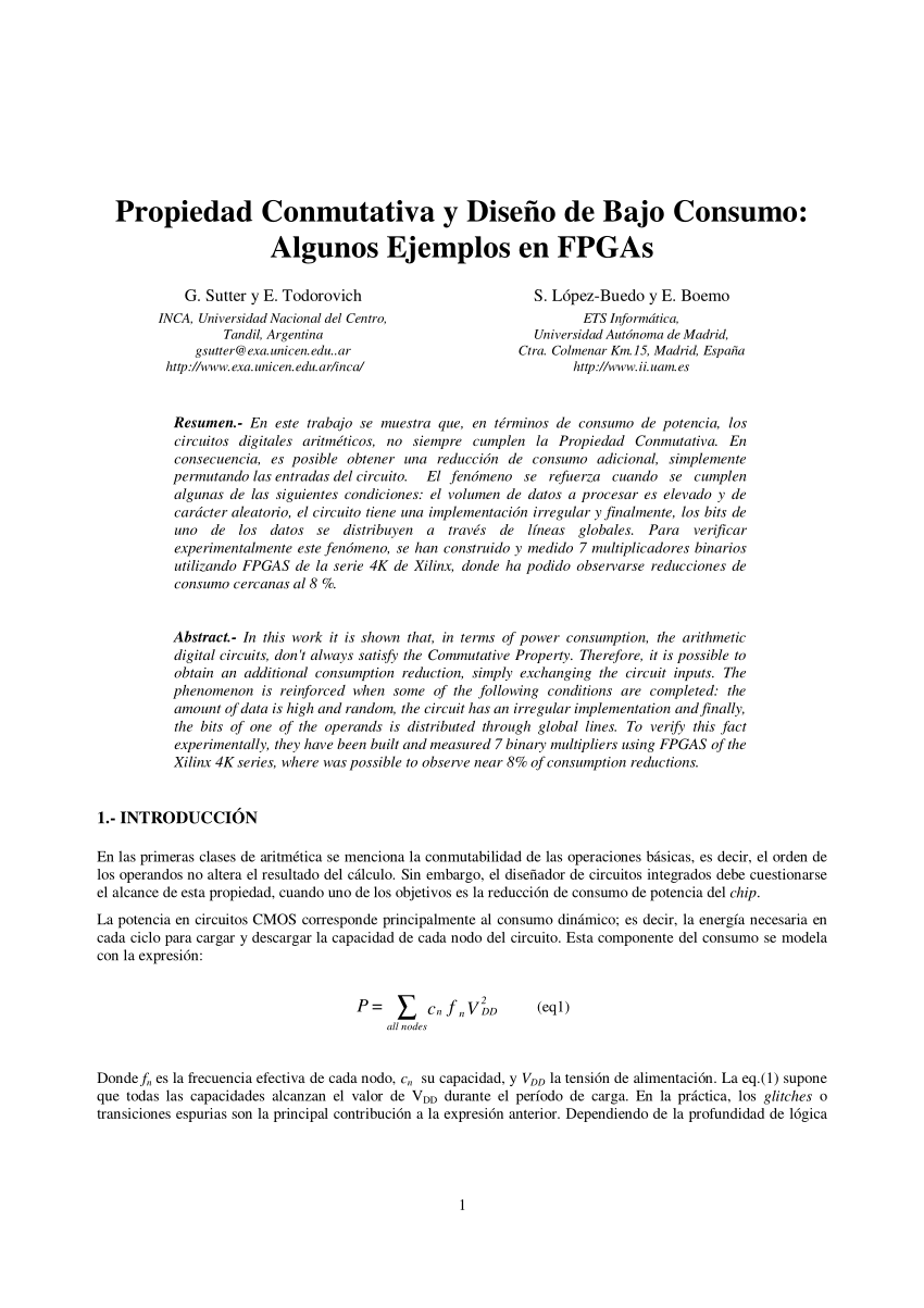 Pdf Propiedad Conmutativa Y Diseno De Bajo Consumo Algunos Ejemplos En Fpgas