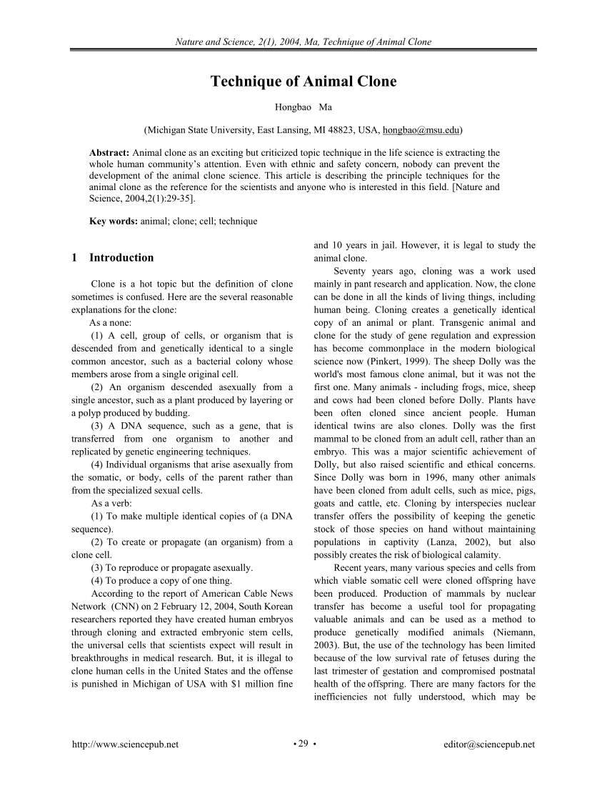 PDF) Technique of Animal Clone