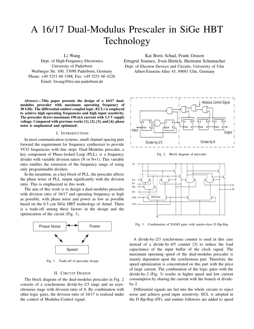 Pdf A 16 17 Dual Modulus Prescaler In Sige Hbt Technology