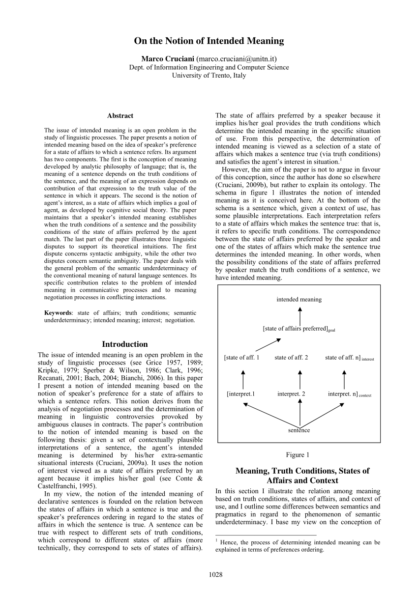 Pdf On The Notion Of Intended Meaning