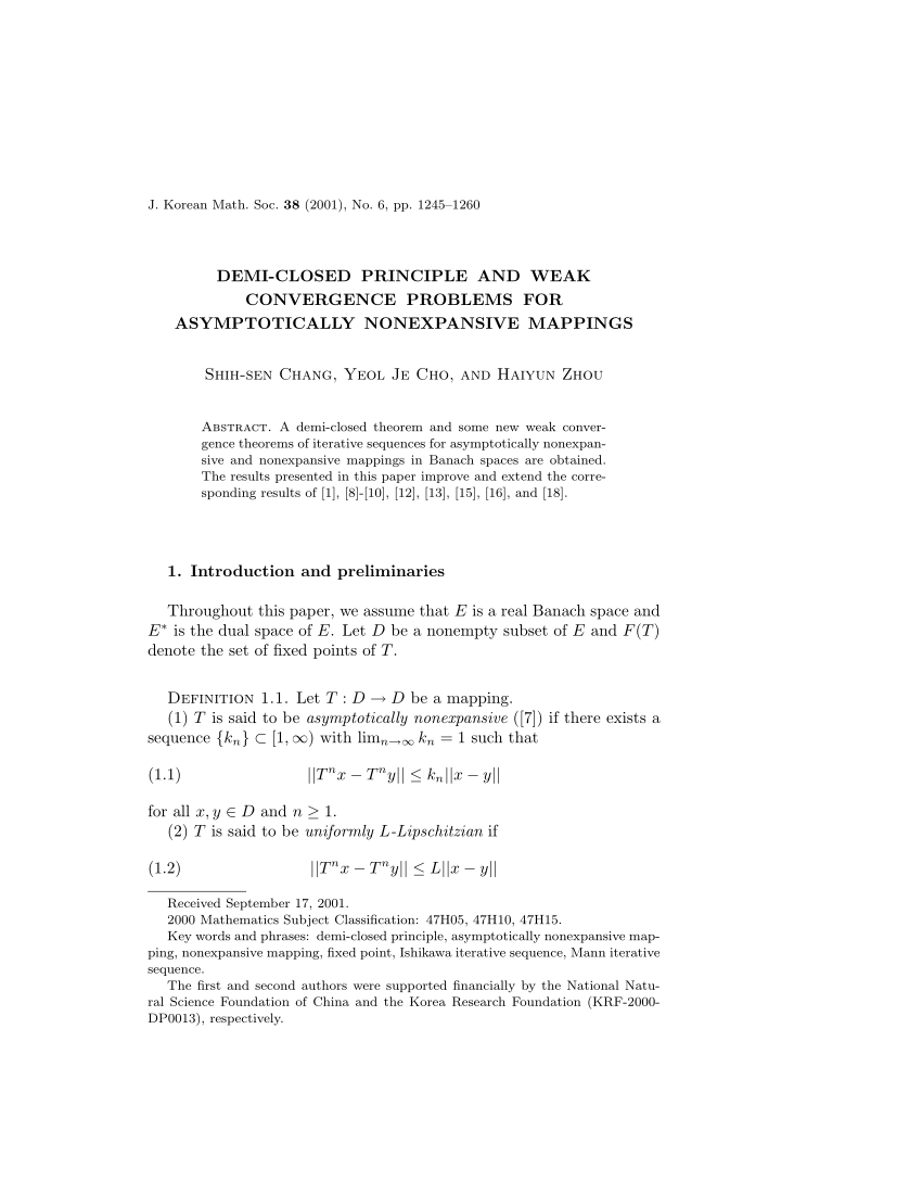 Pdf Demi Closed Principle And Weak Convergence Problems For Asymptotically Nonexpansive Mappings
