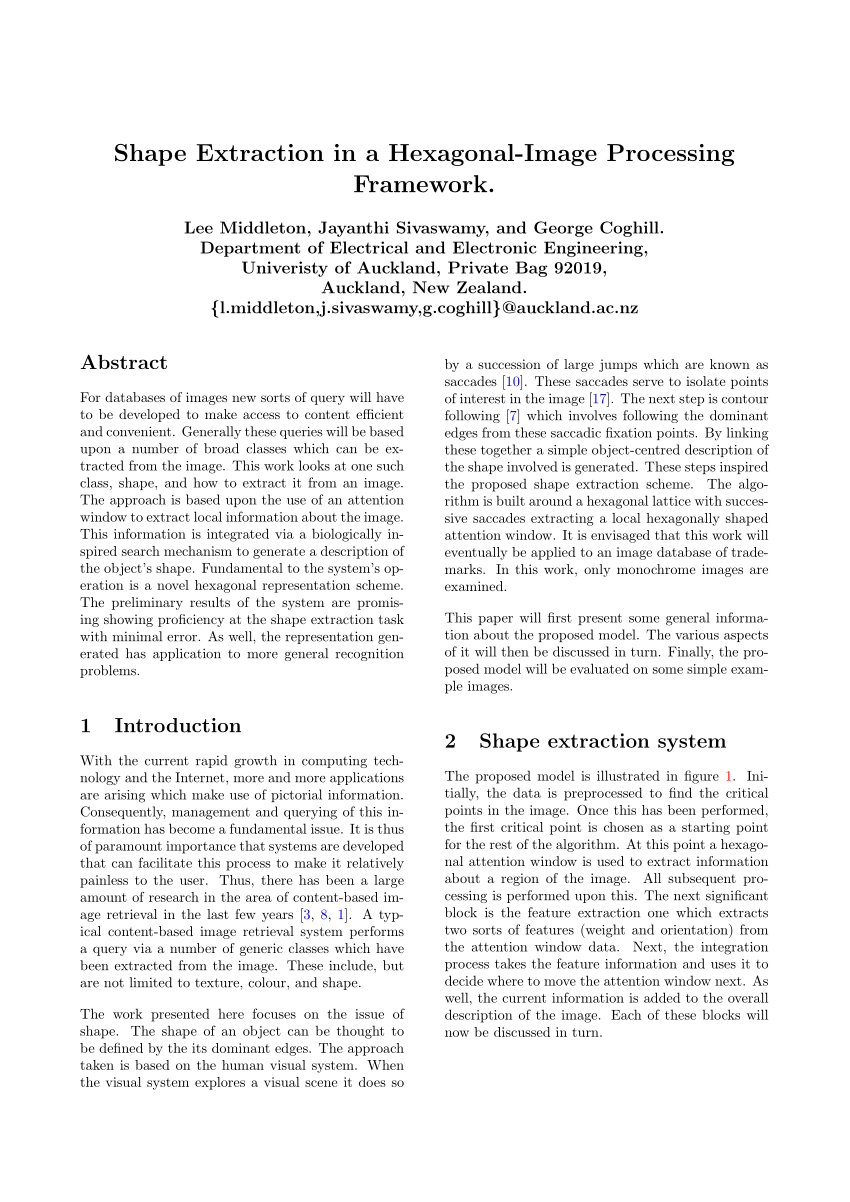 Pdf Shape Extraction In A Hexagonal Image Processing Framework - 