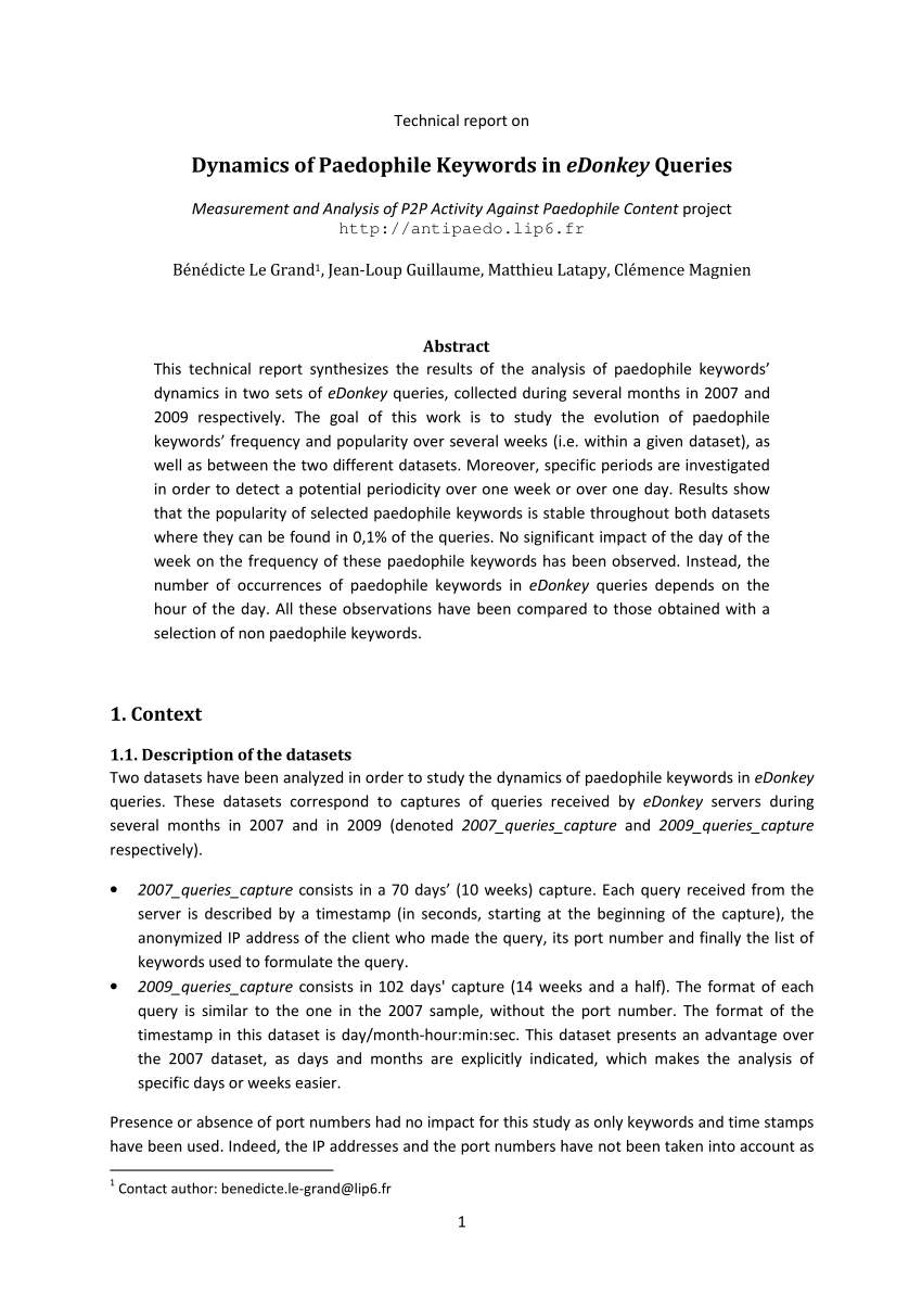 PDF) Dynamics of Paedophile Keywords in eDonkey Queries