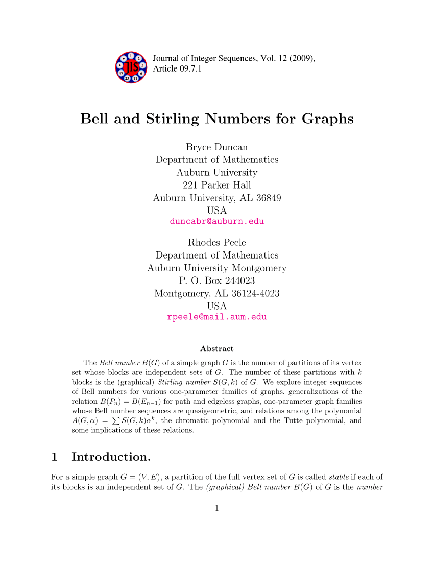 Pdf Bell And Stirling Numbers For Graphs