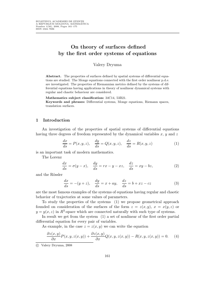 Pdf On Theory Of Surfaces Defined By The First Order Systems Of Equations