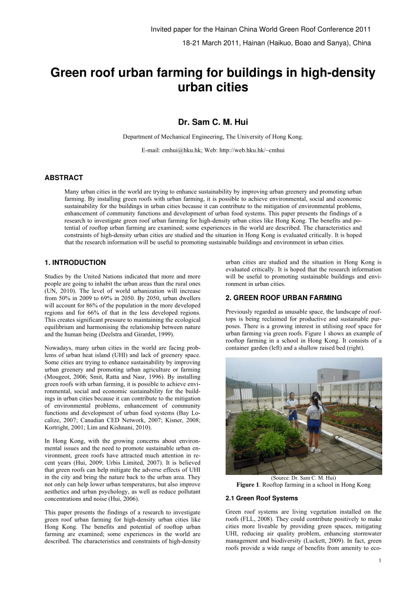 Pdf Green Roof Urban Farming For Buildings In High Density Urban Cities