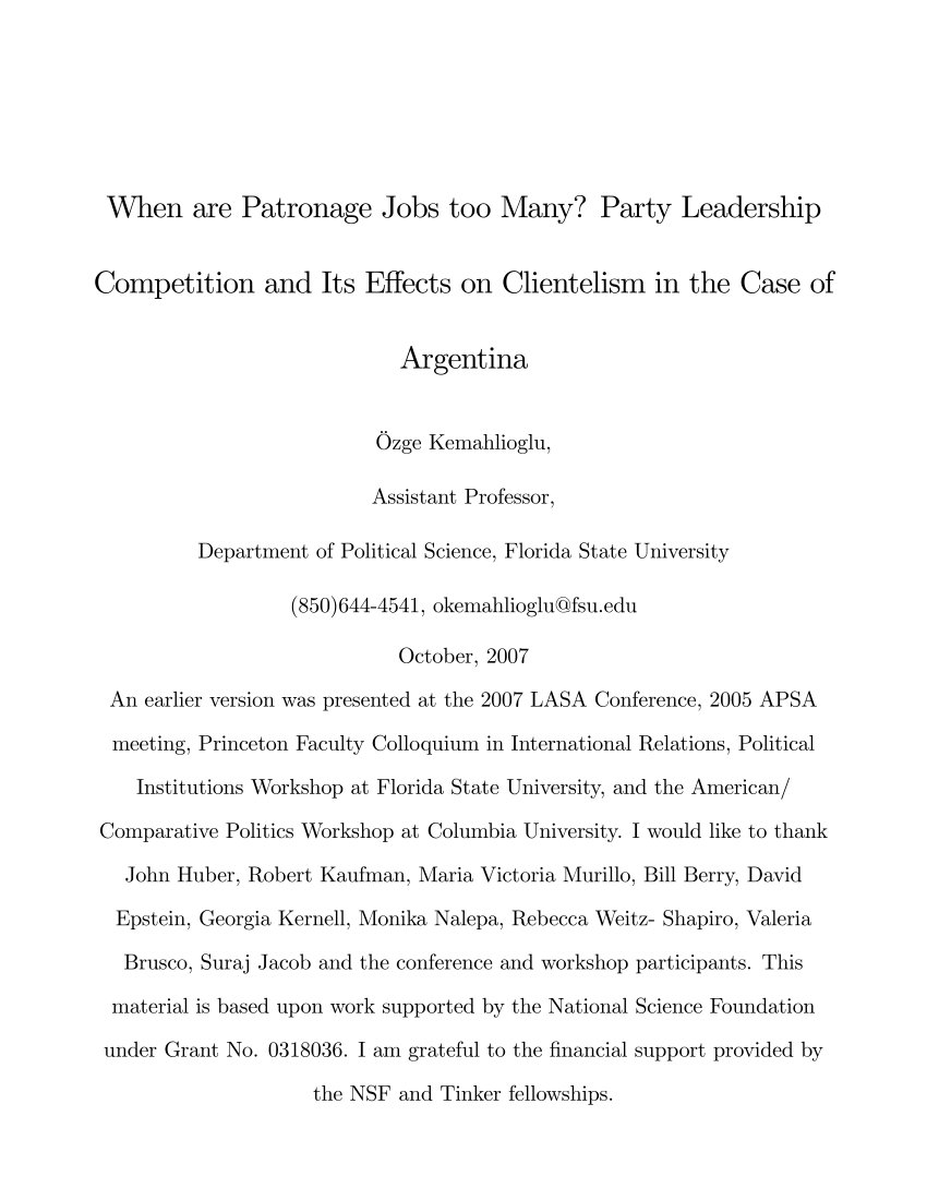 PDF) When are Patronage Jobs too Many? Party Leadership 