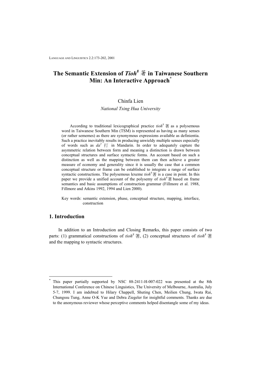 PDF) The semantic extension of tioh 8 著 in Taiwanese Southern Min: An  Interactive approach