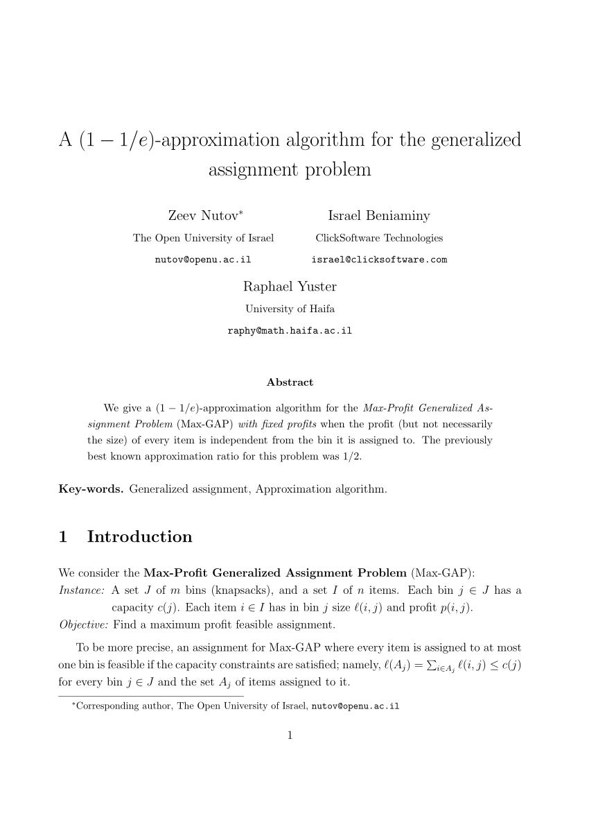 approximation algorithm for generalized assignment problem