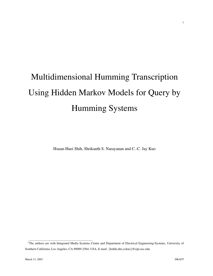 PDF) Multidimensional humming transcription using hidden Markov ...