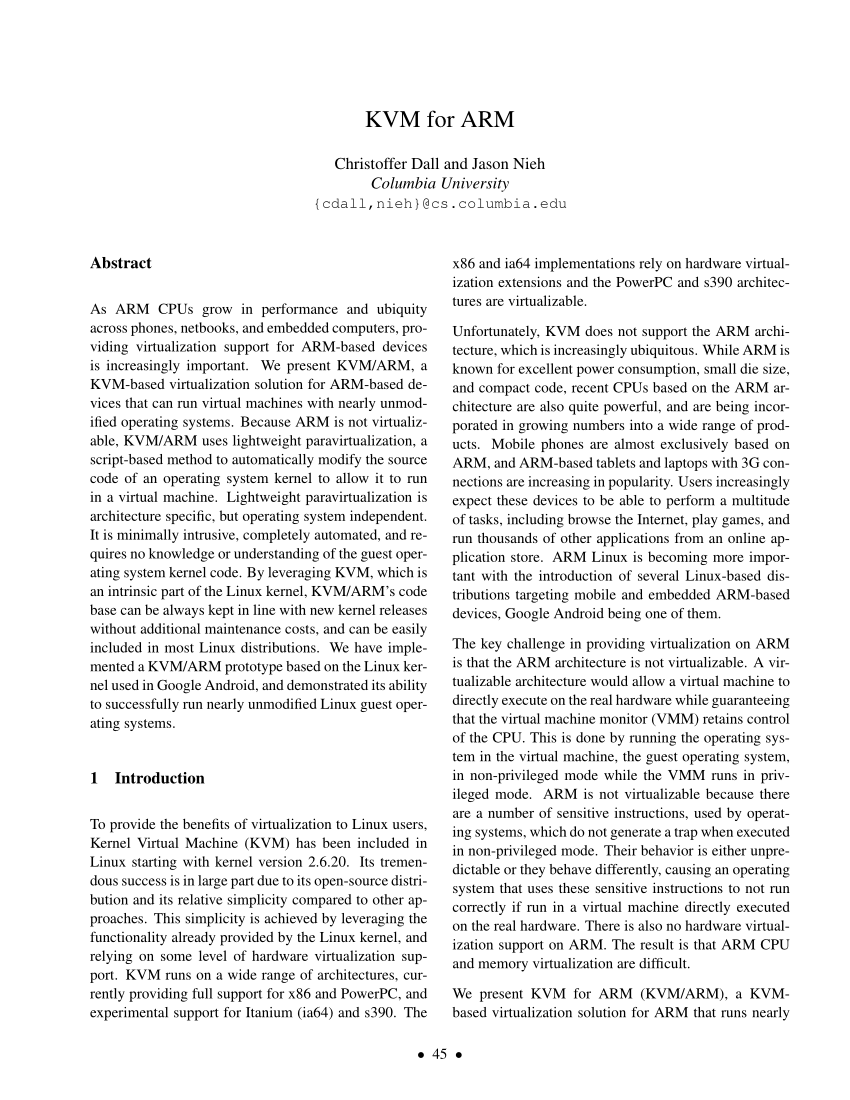 Pdf Kvm For Arm