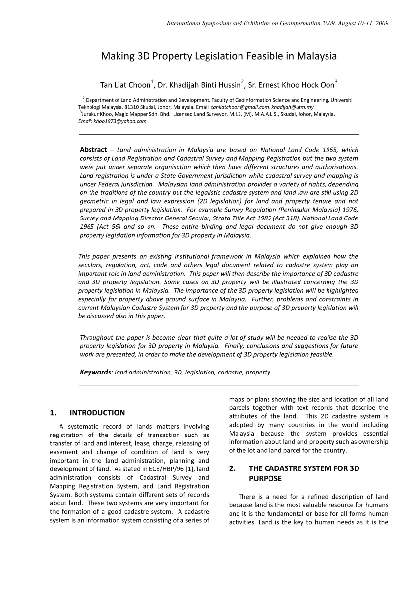 PDF) Making 3D Property Legislation Feasible in Malaysia