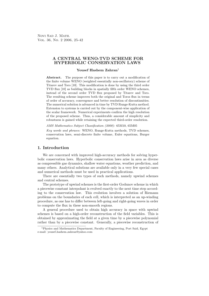(PDF) A central WENO-TVD scheme for hyperbolic conservation laws