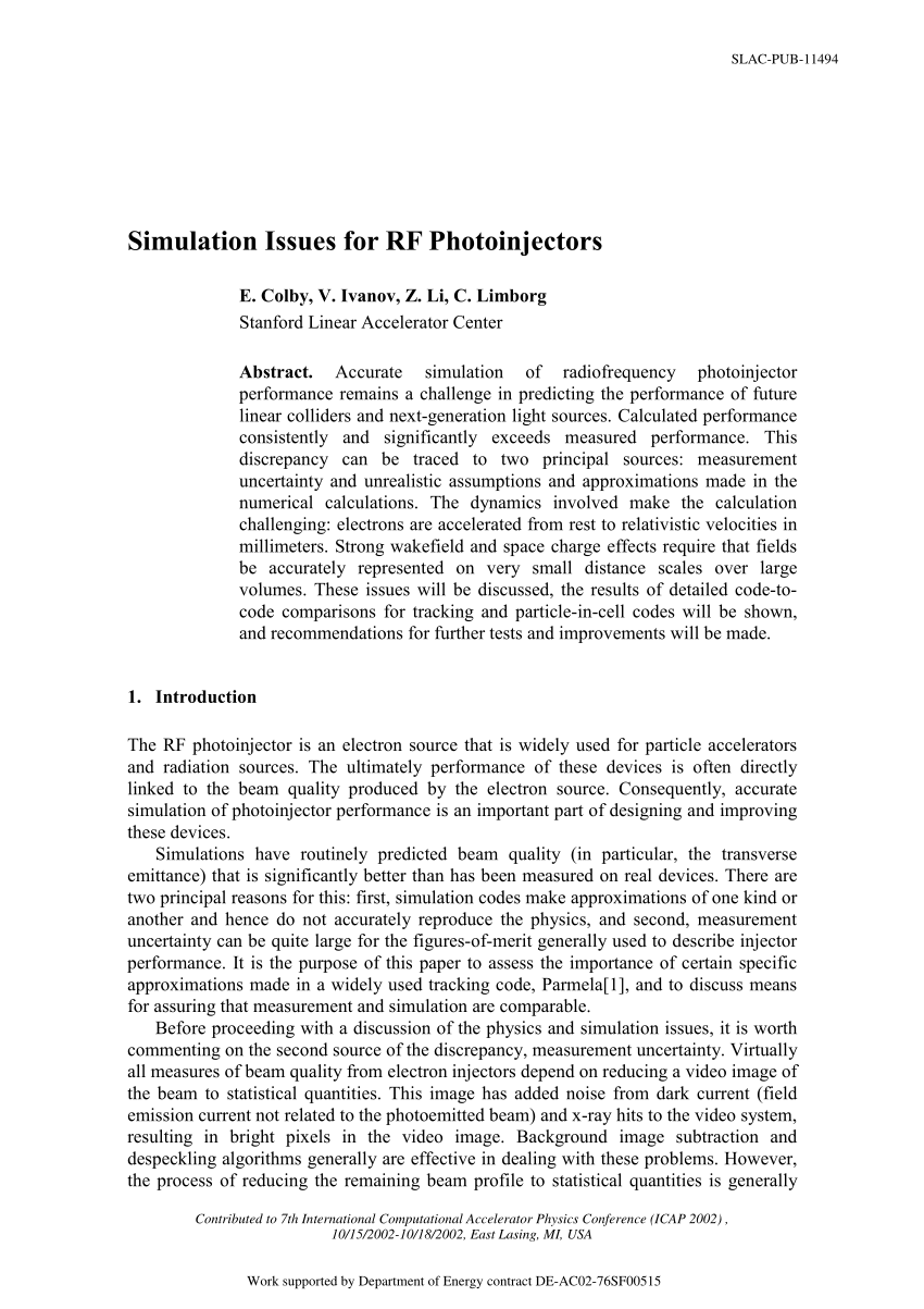 Pdf Simulation Issues For Rf Photoinjectors - 