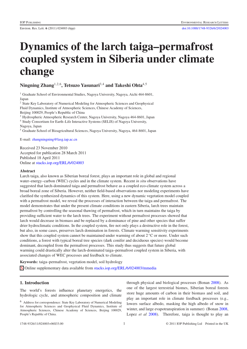 Pdf Dynamics Of The Larch Taiga Permafrost Coupled System In Siberia Under Climate Change