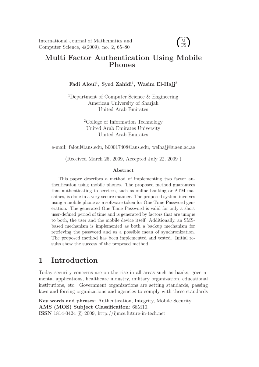 Pdf Multi Factor Authentication Using Mobile Phones