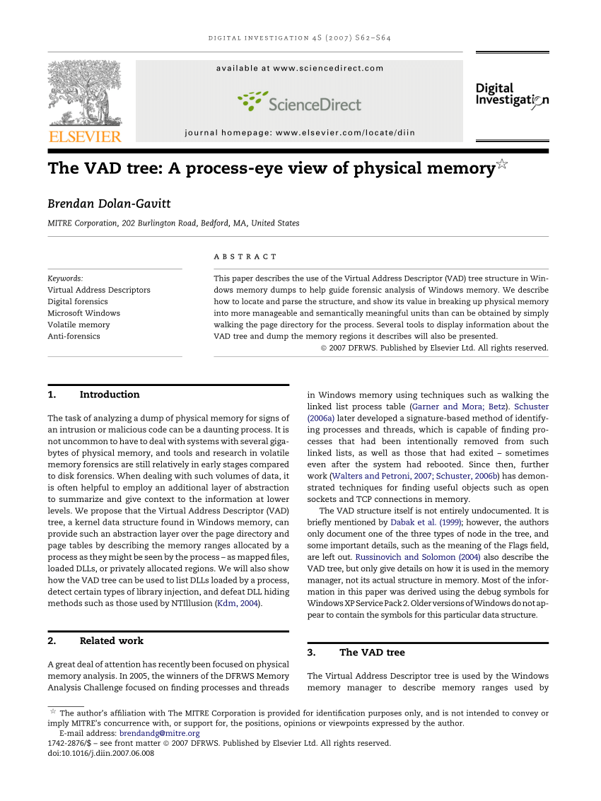 PDF) The VAD tree: A process-eye view of physical memory