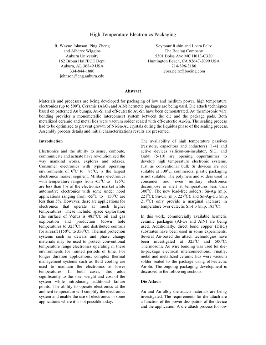 Pdf High Temperature Electronics Packaging