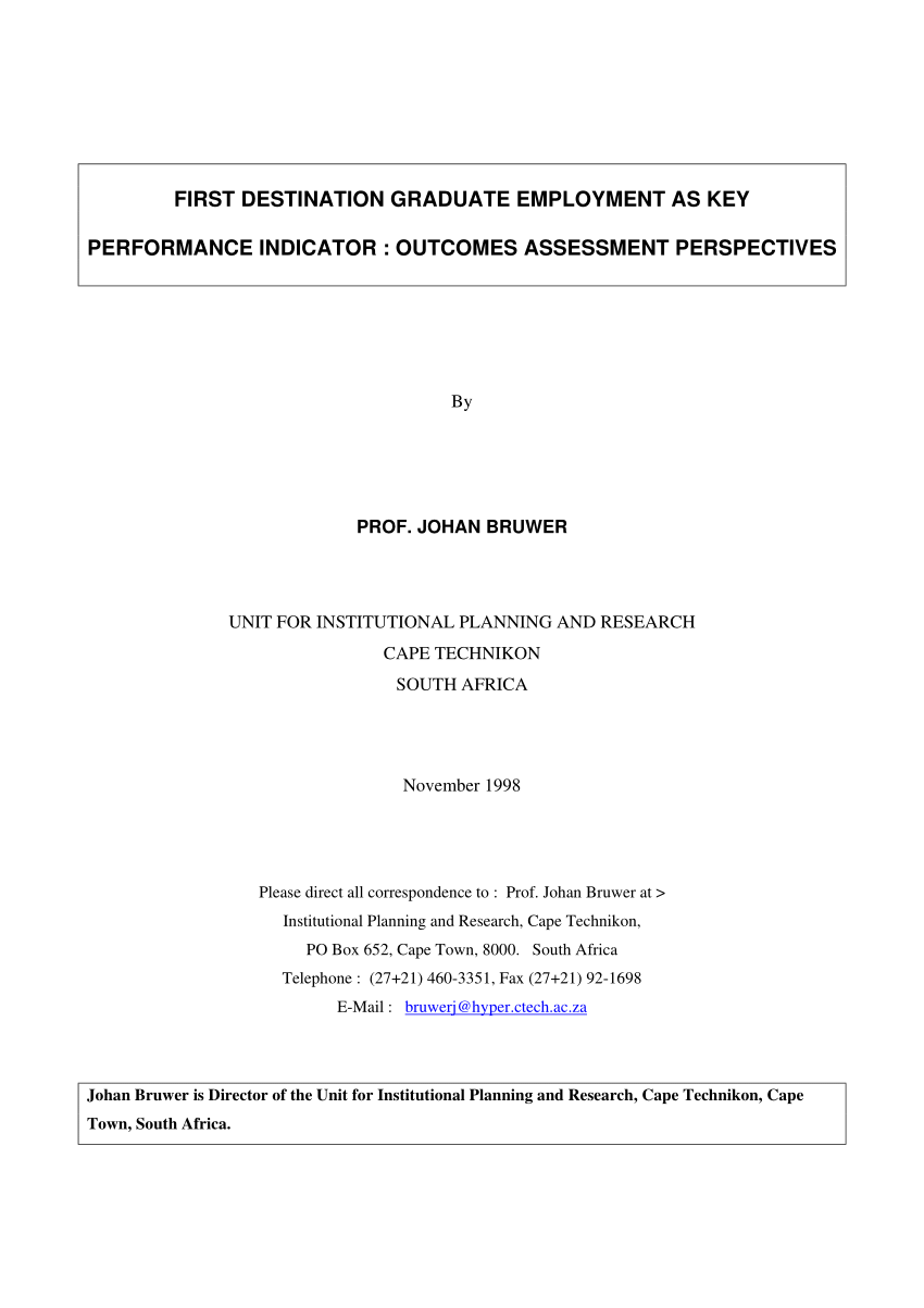 Pdf First Destination Graduate Employment As Key Performance Indicator Outcomes Assessment Perspectives