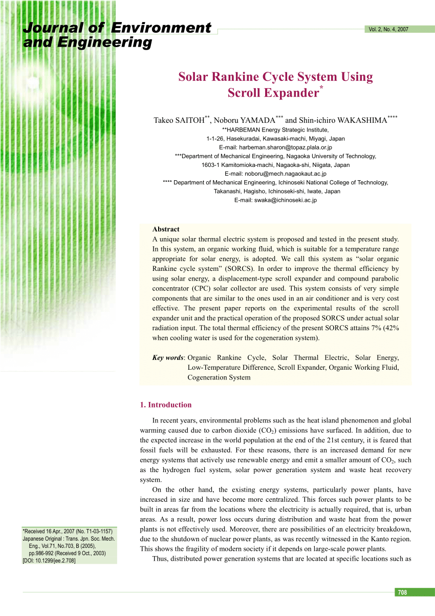 PDF) Solar Rankine Cycle System Using Scroll Expander