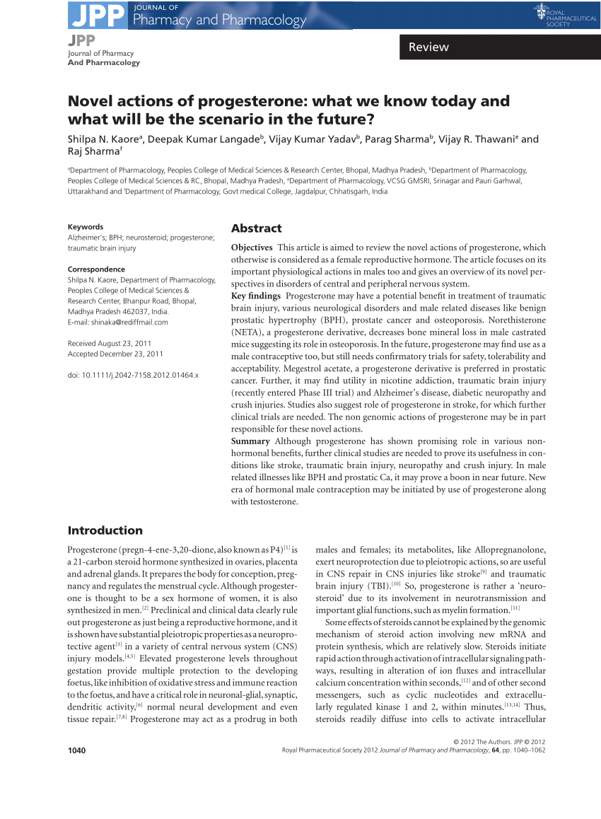 PDF) Novel actions of progesterone: What we know today and what will be the  scenario in the future?