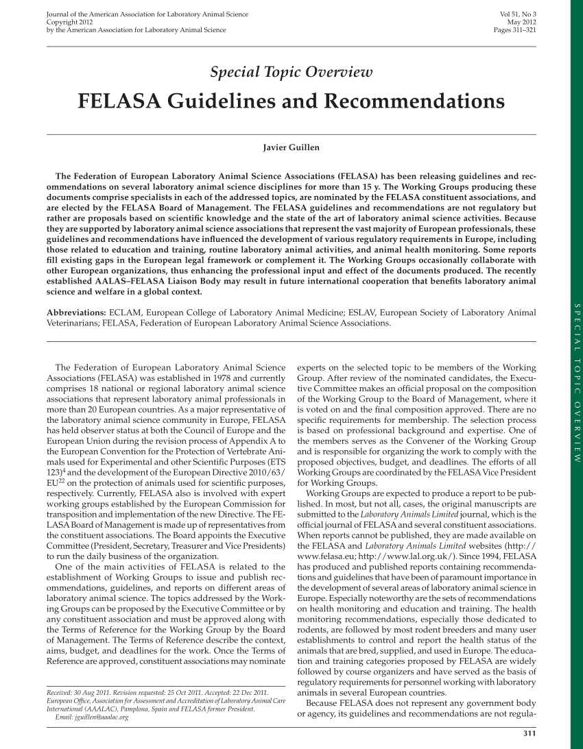 PDF) FELASA guidelines and recommendations