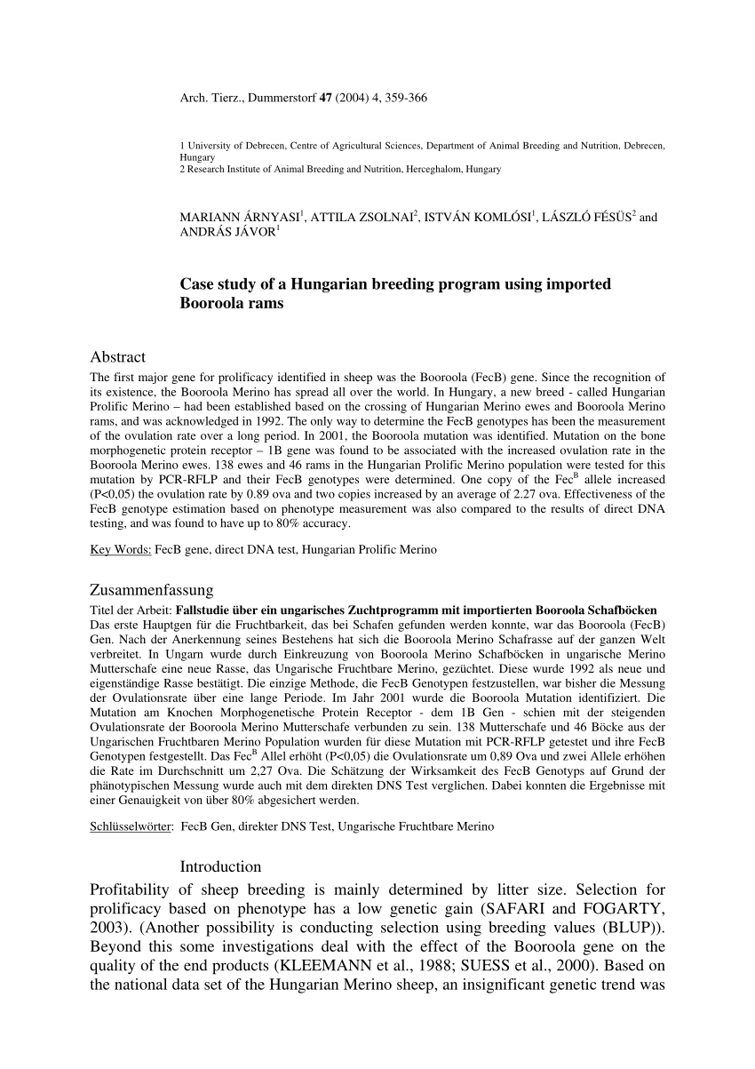 PDF) Case study of a Hungarian breeding program using imported ...