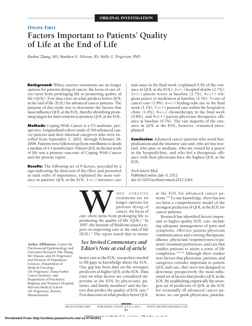 literature review on quality of life pdf
