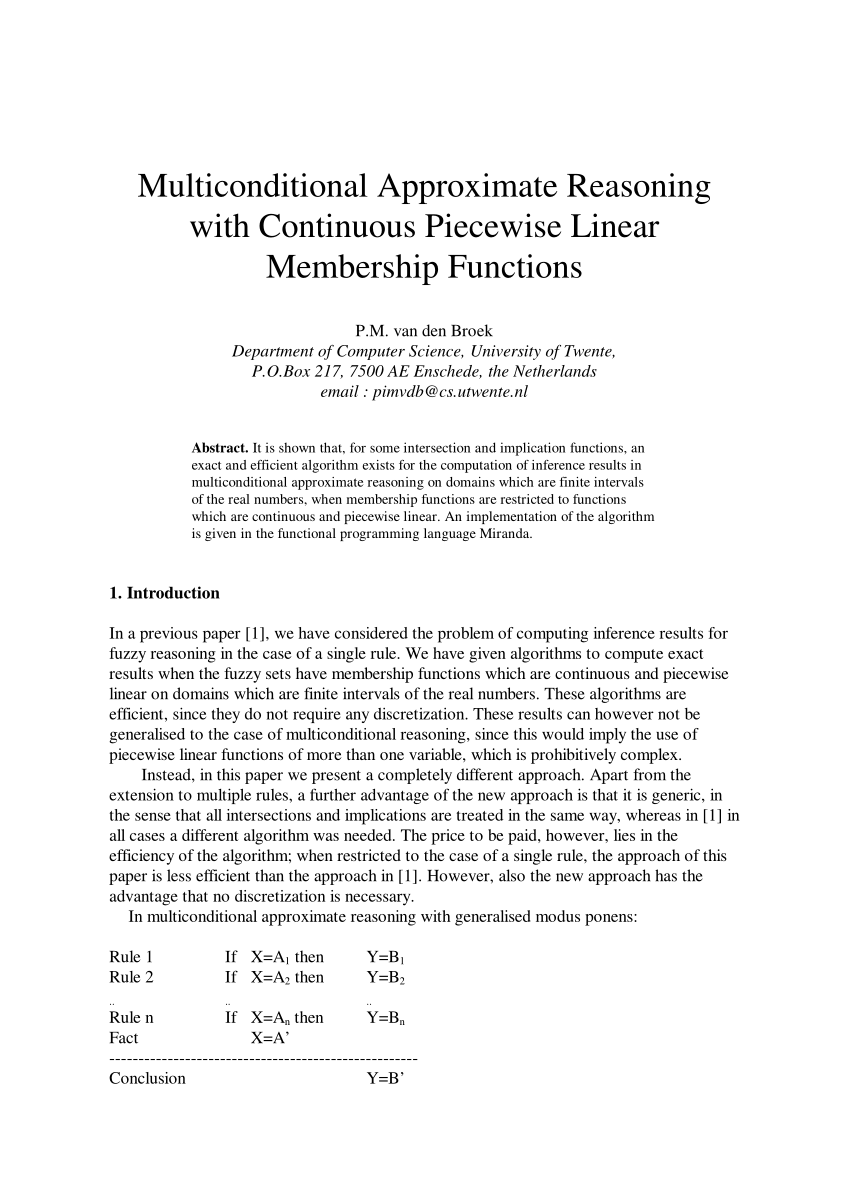 Pdf Multiconditional Approximate Reasoning With Continuous Piecewise Linear Membership Functions