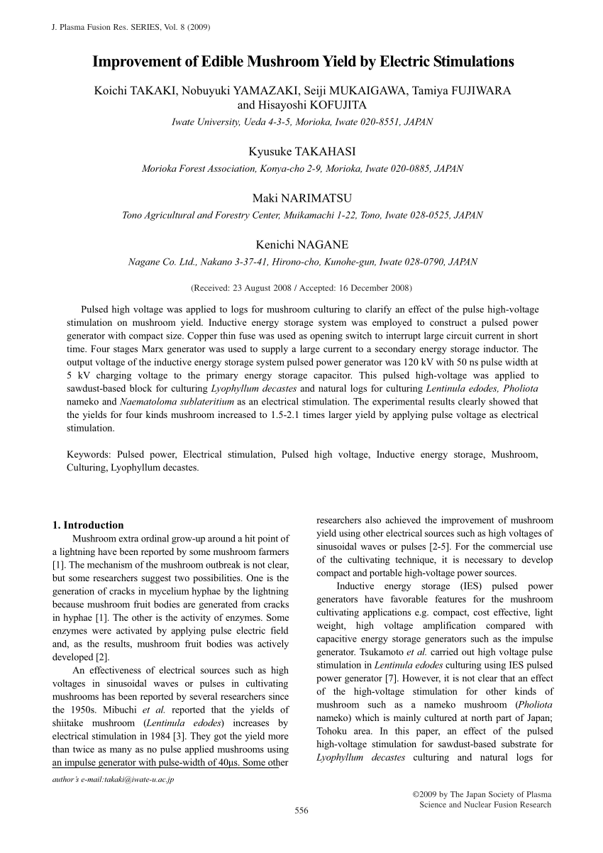 PDF Improvement of Edible Mushroom Yield by Electric Stimulations