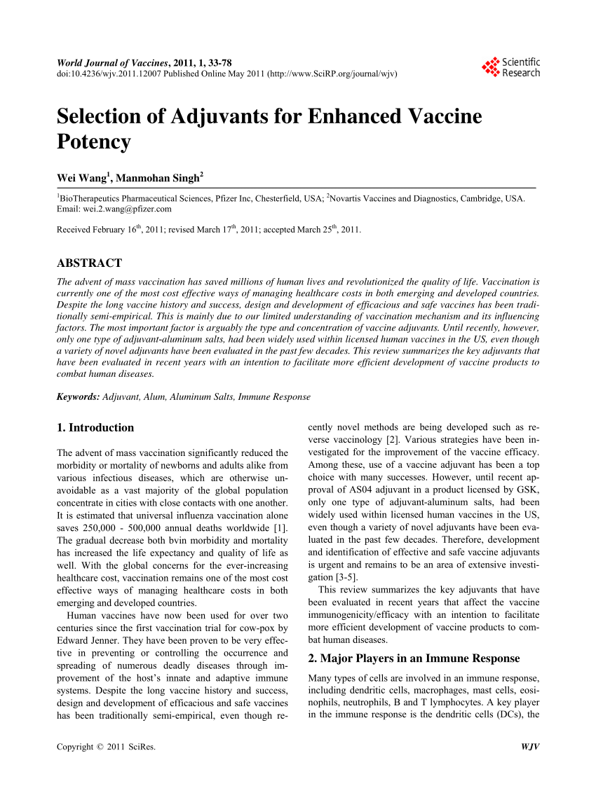PDF) Selection of Potency Enhanced Adjuvants for Vaccine