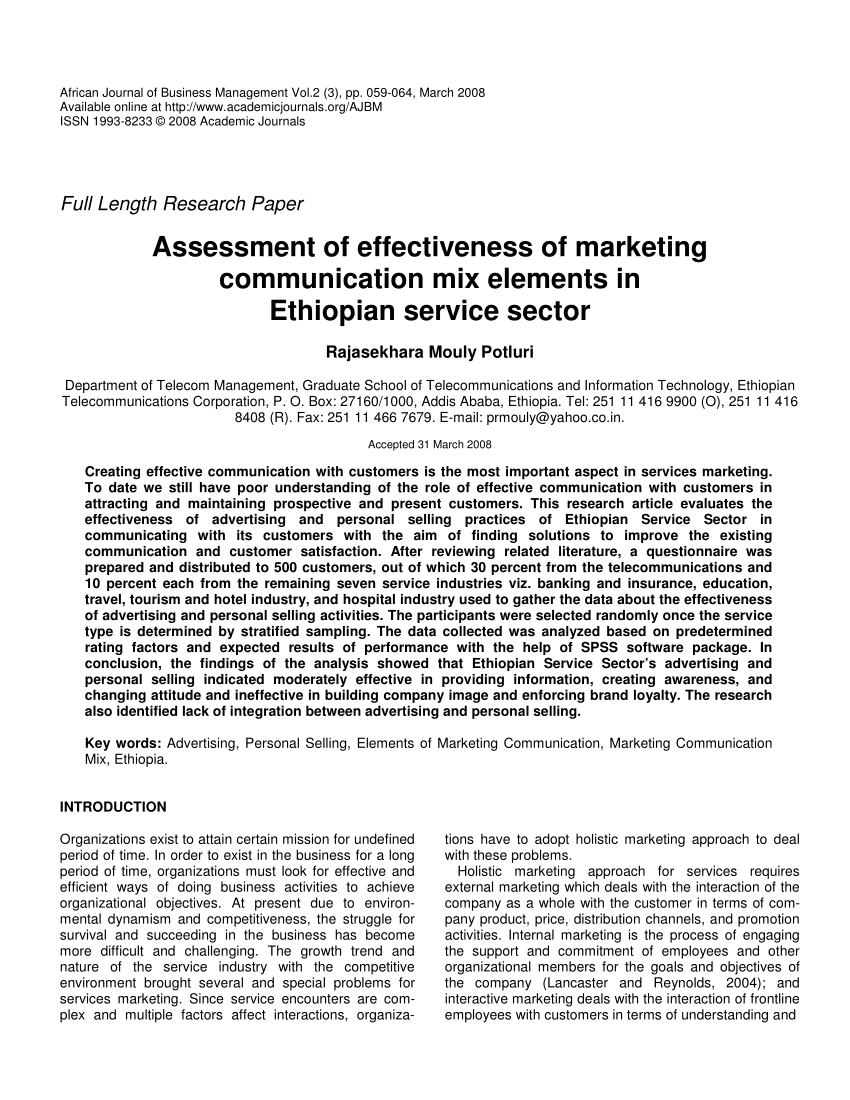 research proposal on marketing management in ethiopia pdf free