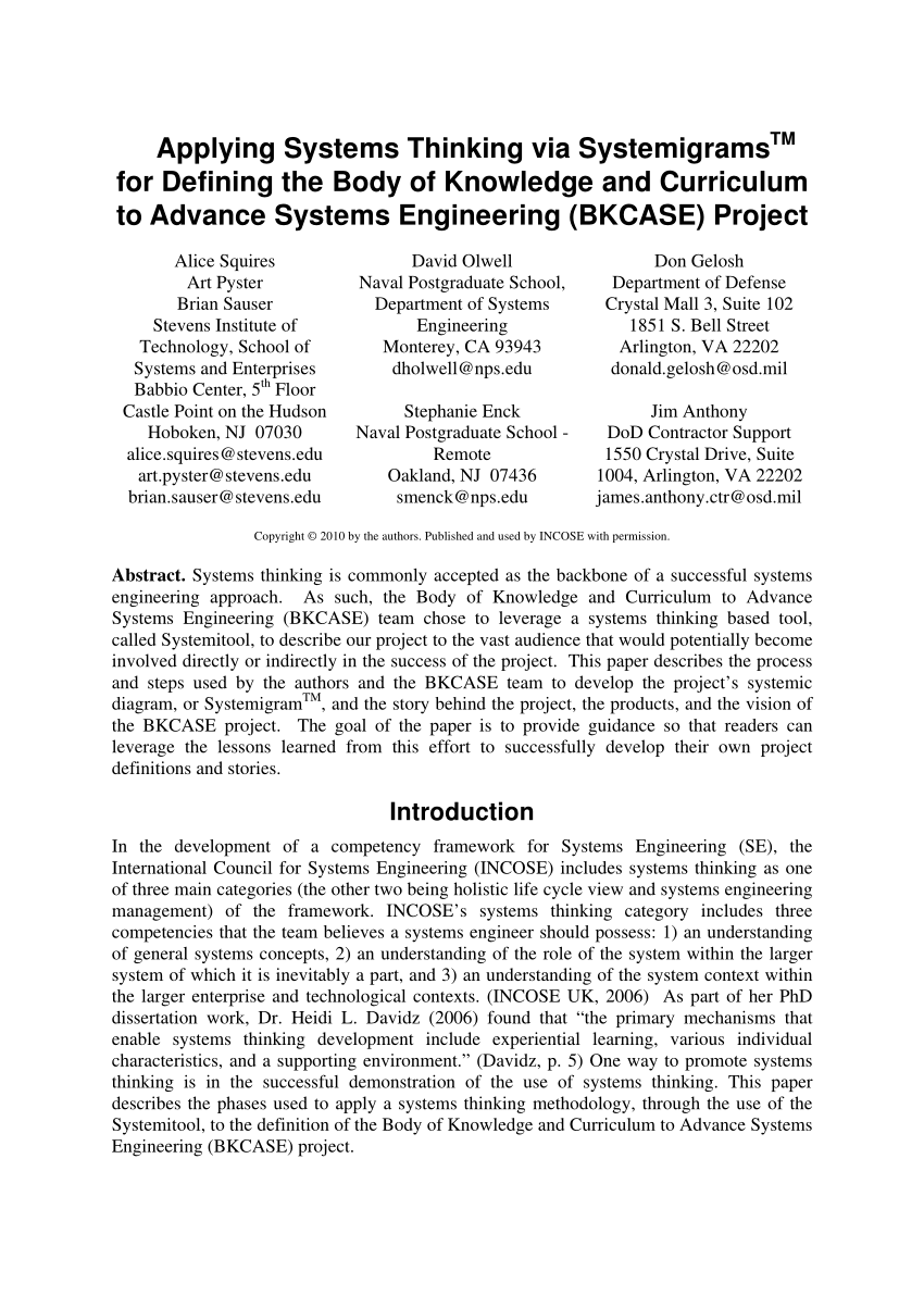 Pdf Applying Systems Thinking Via Systemigrams Tm For Defining