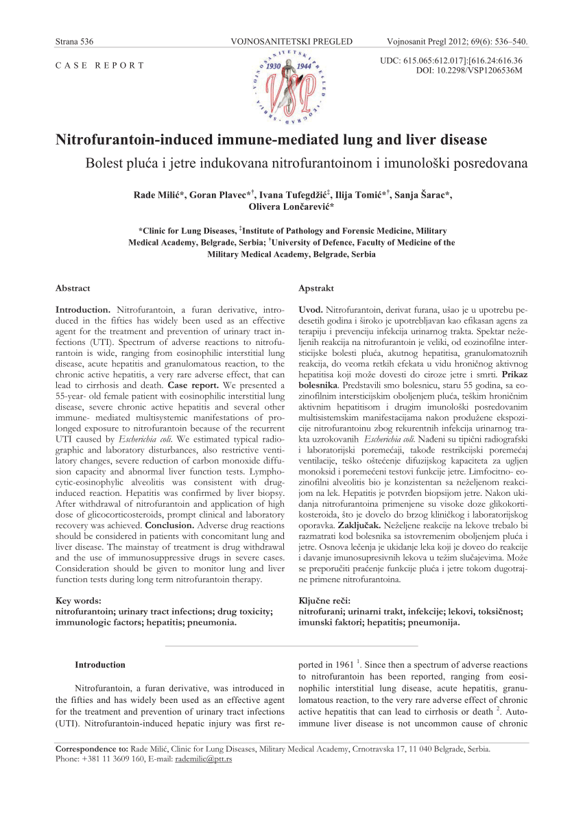 Pdf Nitrofurantoin Induced Immune Mediated Lung And Liver Disease