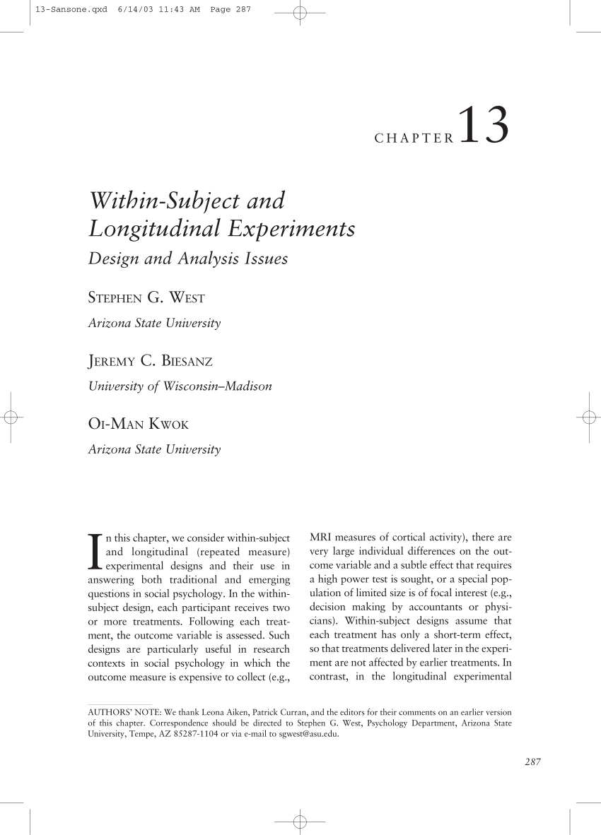 Pdf Within Subject And Longitudinal Experiments Design And Analysis Issues