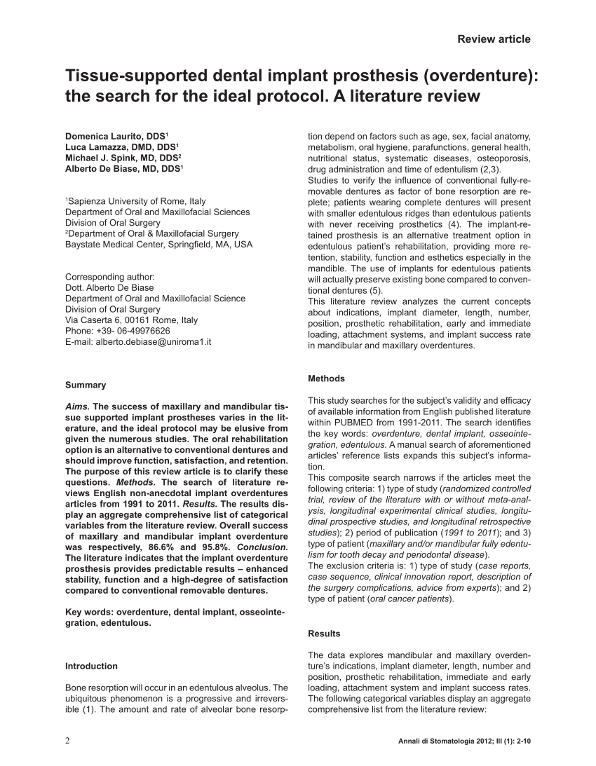 PDF) Tissue-supported dental implant prosthesis (overdenture): the search  for the ideal protocol. A literature review