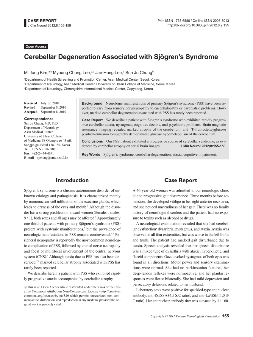 PDF Cerebellar Degeneration Associated with Sj gren s Syndrome