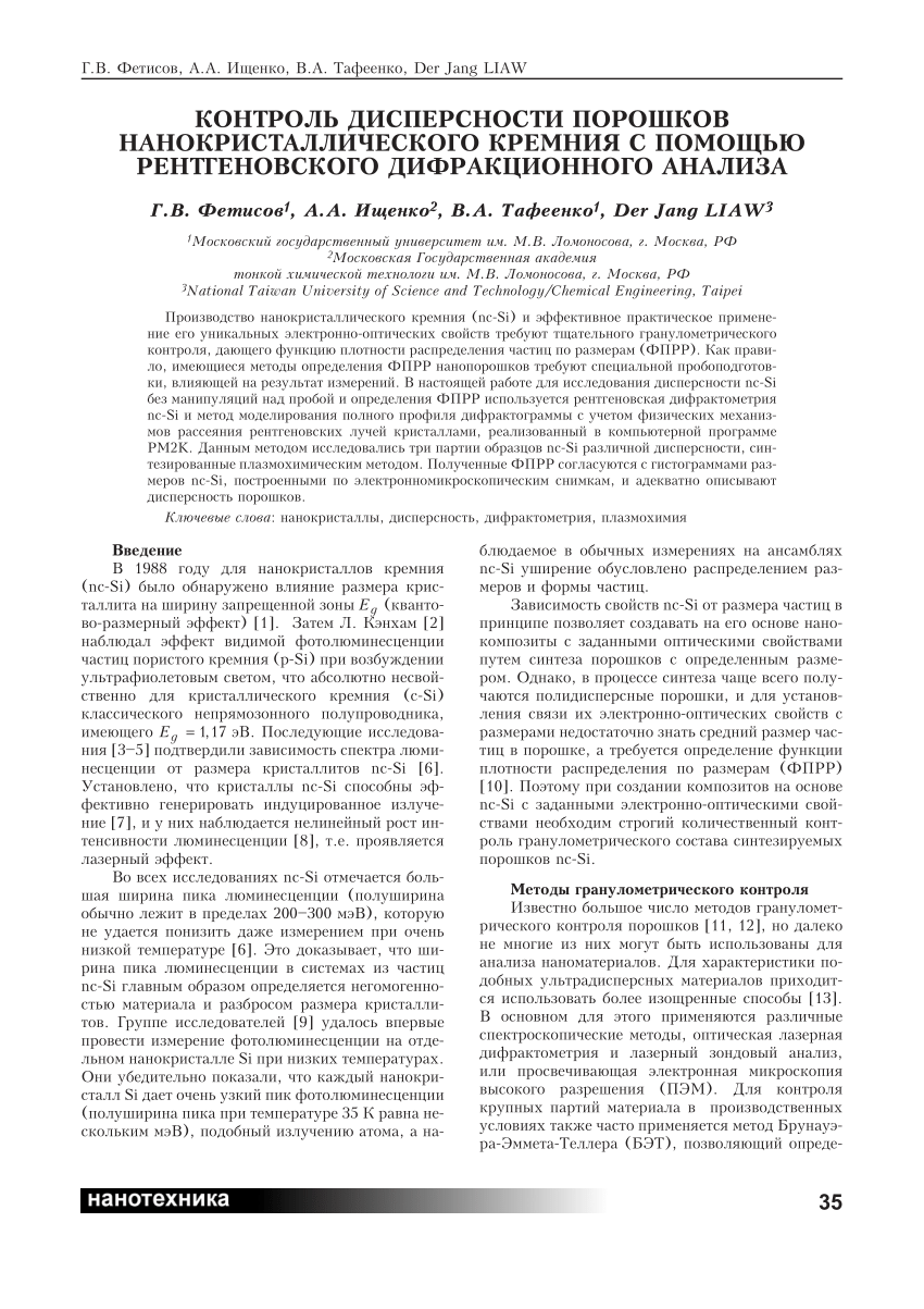 Pdf Nanocrystalline Silicon Powders Dispersity Control By X Ray Diffraction Analysis