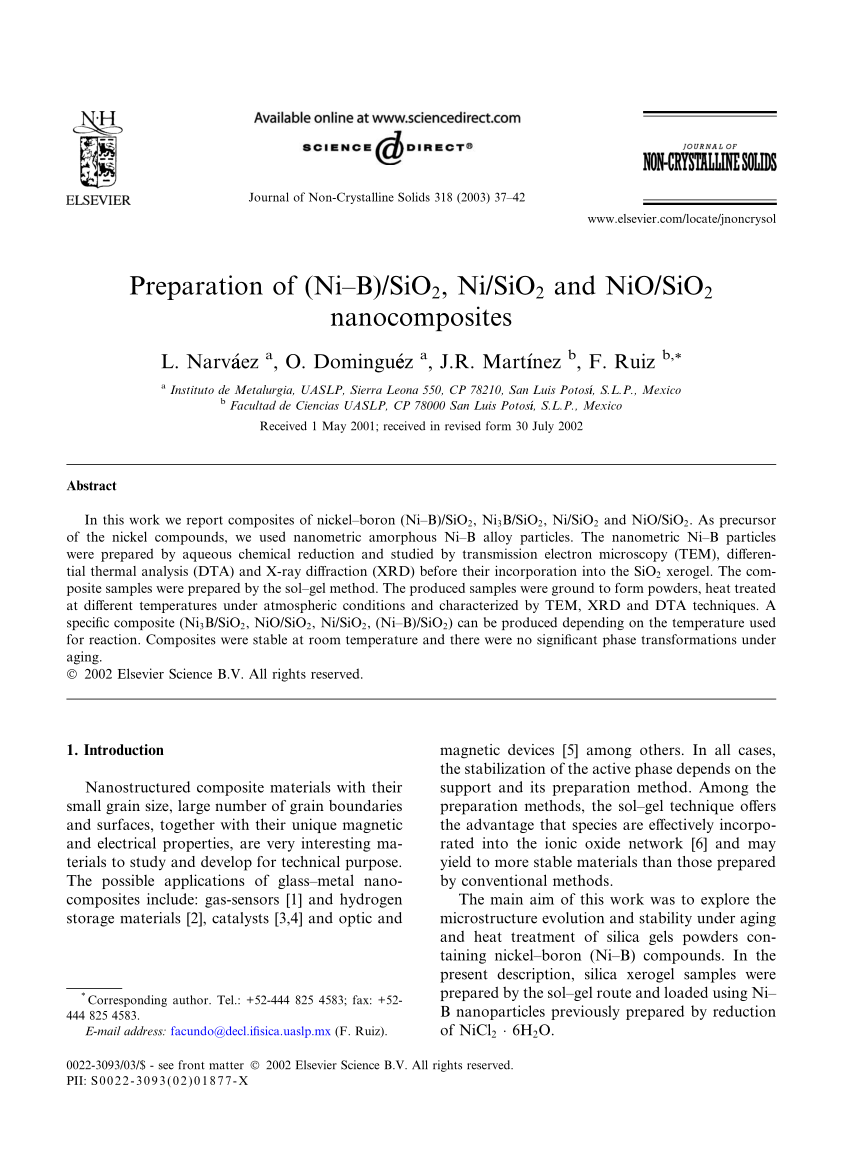 Pdf Preparation Of Ni B Sio2 Ni Sio2 And Nio Sio2 Nanocomposites