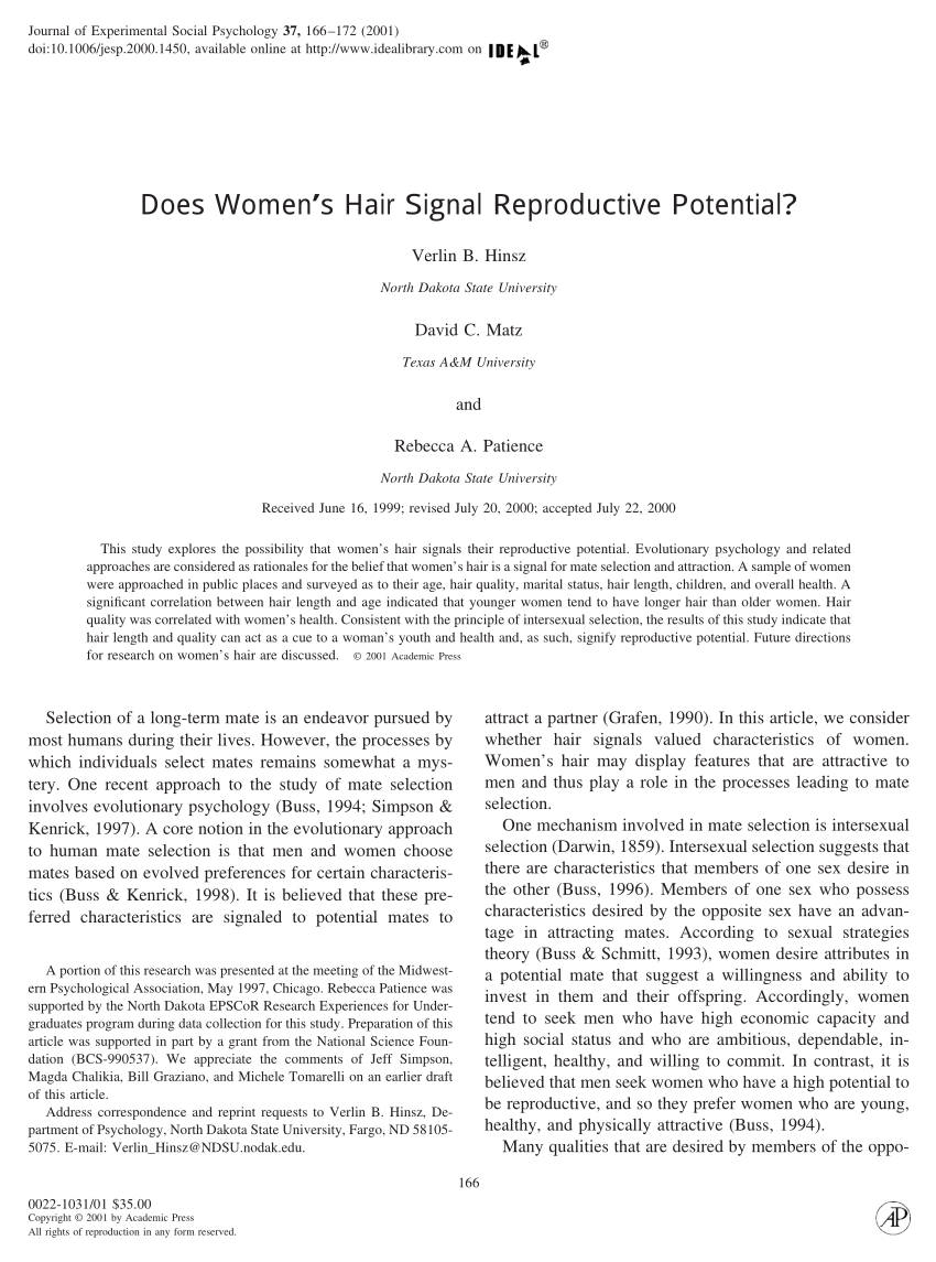 PDF) Does Women's Hair Signal Reproductive Potential?