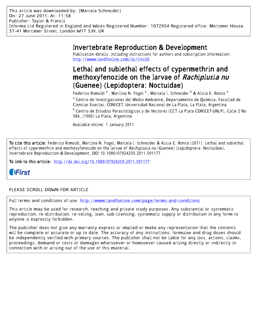 (PDF) Invertebrate Reproduction & Development Lethal and sublethal