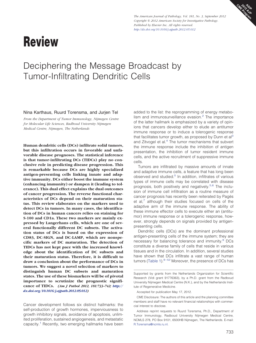 Pdf Deciphering The Message Broadcast By Tumor Infiltrating Dendritic Cells