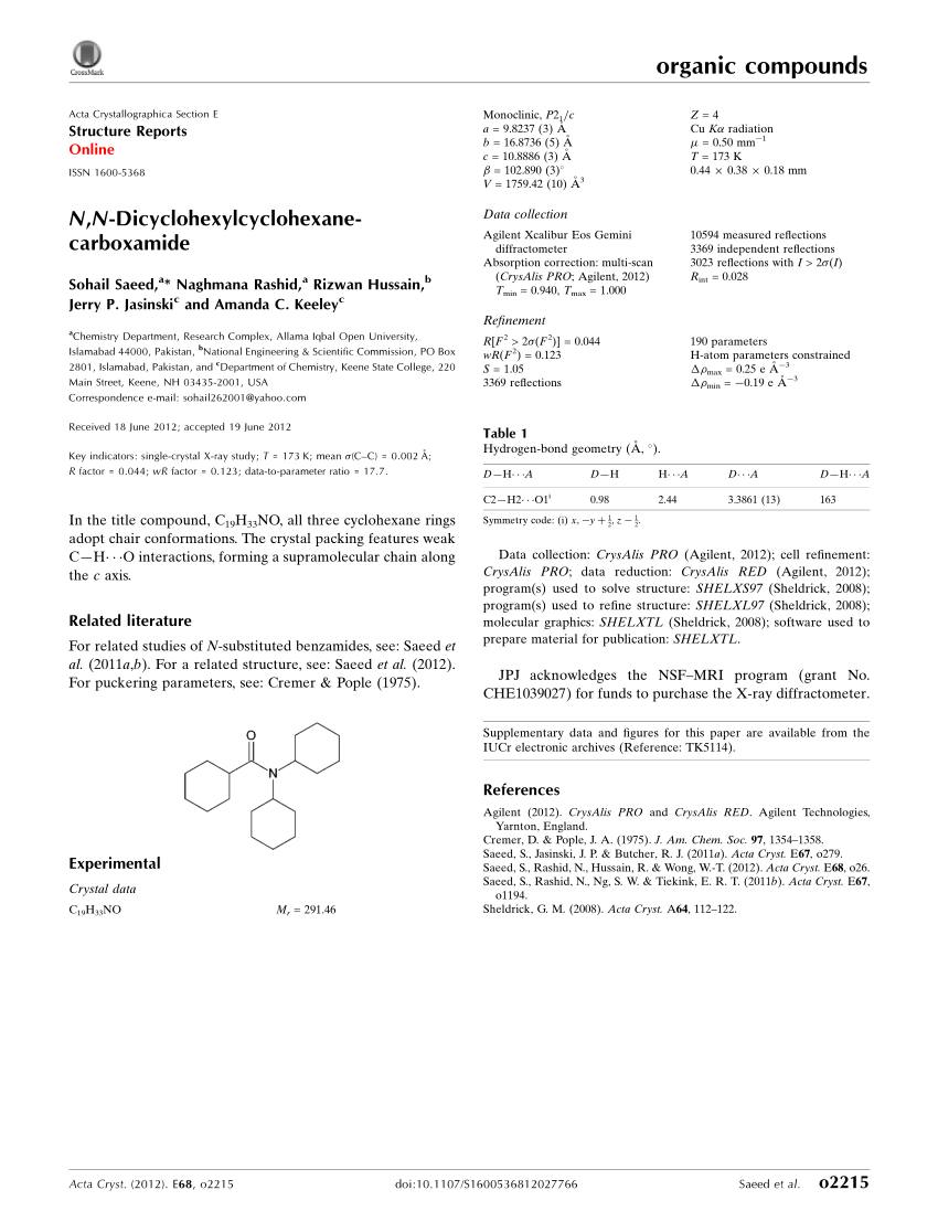 Pdf N N Dicyclo Hexyl Cyclo Hexa Ne Carboxamide